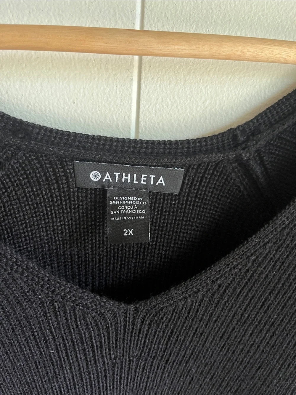 NWT Athleta Hanover Refined Black V-Neck Ribbed Merino Wool Pullover Sweater 2X